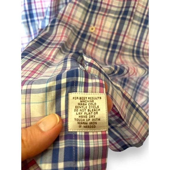 Peter Millar Men's XL Blue Pink Plaid Button-Up Shirt Casual Long Sleeve Cotton - Picture 13 of 13